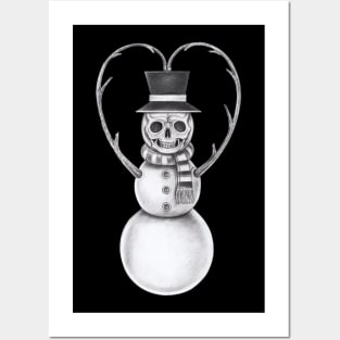 Snowman action love symbol drawing christmas skeleton. Posters and Art